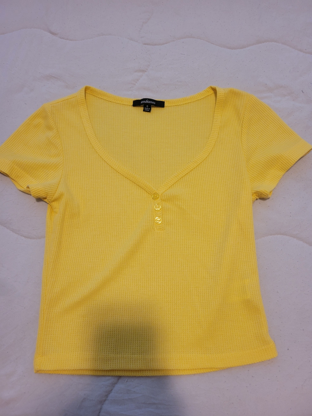 Ambiance Yellow Ribbed Short Sleeve Henley Top